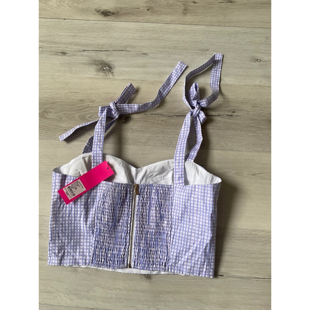 Lilly Pulitzer Rosalie Gingham Bustier Top Light Lilac Verbena Size 8 New W/ Tag - Picture 2 of 3